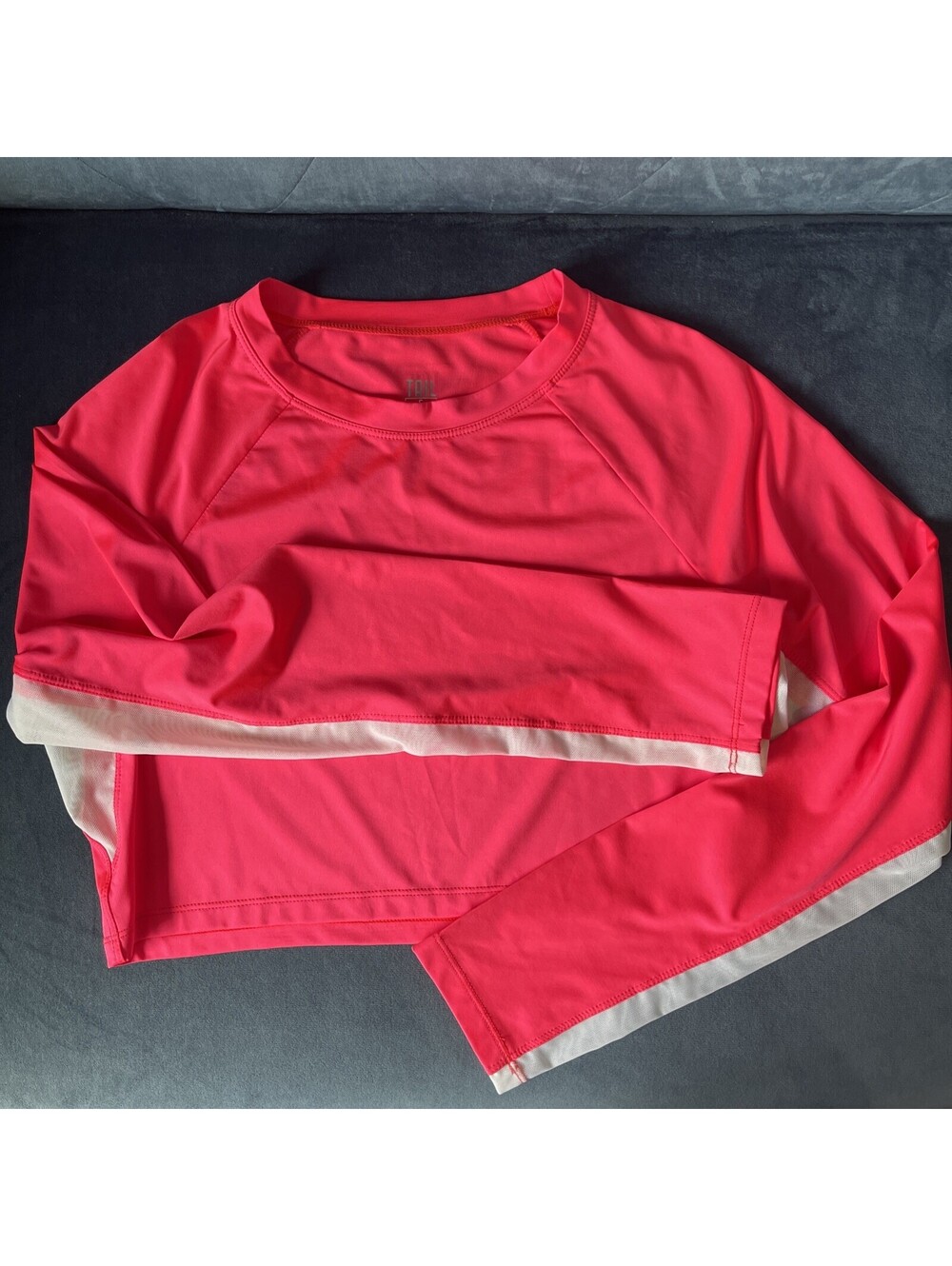 TAIL Activewear Women S Neon Pink Cropped Long Sleeve Top White Mesh Athleisure